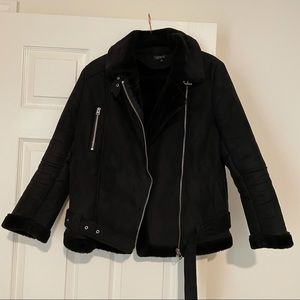 TOPSHOP Faux Shearling Biker Jacket